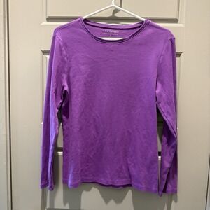 Ann Taylor Purple Long Sleeve Top Women's Large 100% Cotton Scoop Neck